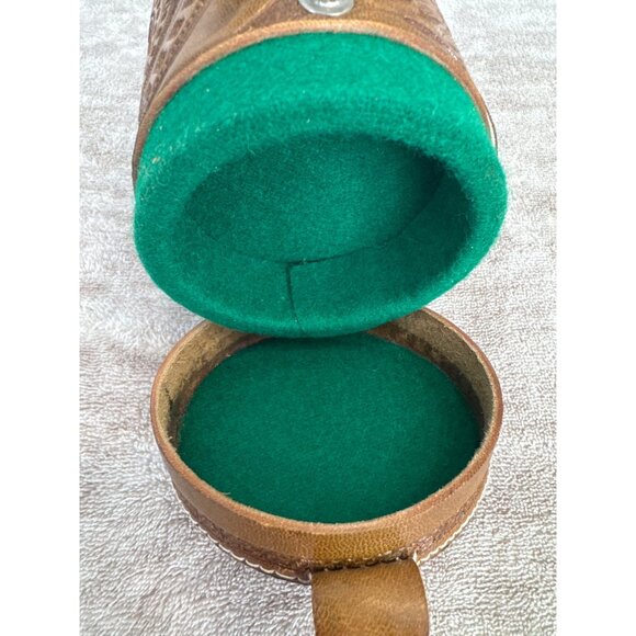 Vintage Handcrafted Leather Aztec Mayan Calendar Dice Cup With Eagle Design - Picture 8 of 9